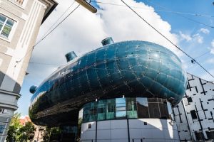 Bent glass building design in Graz, Austria